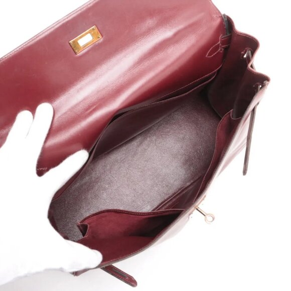 Hermes Kelly 35 Le Tournay Leather Handbag Rouge H - Picture 7 of 14